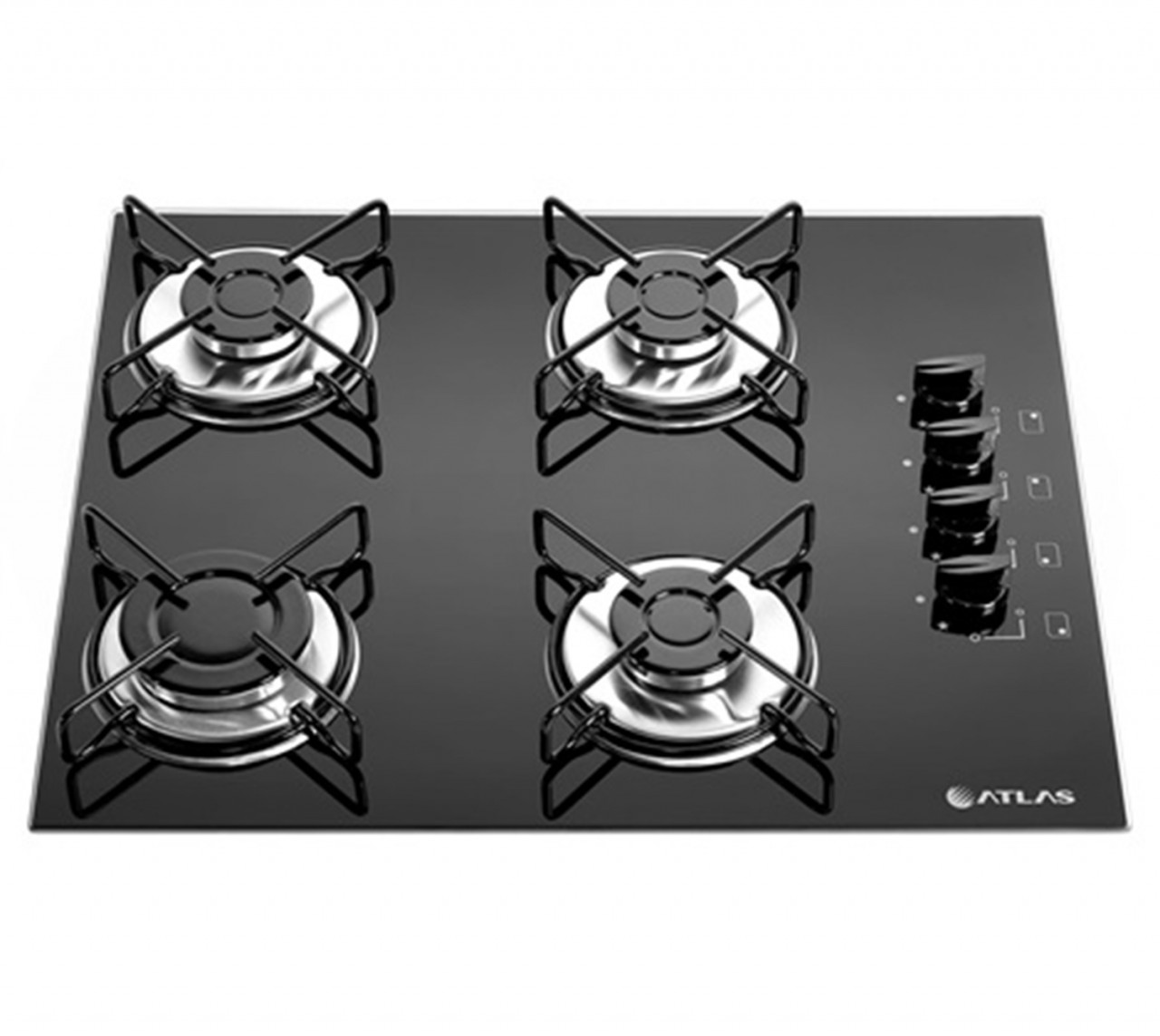 Cooktop Vidro 4Q Gás Preto Agile 14 Atlas Click Inox